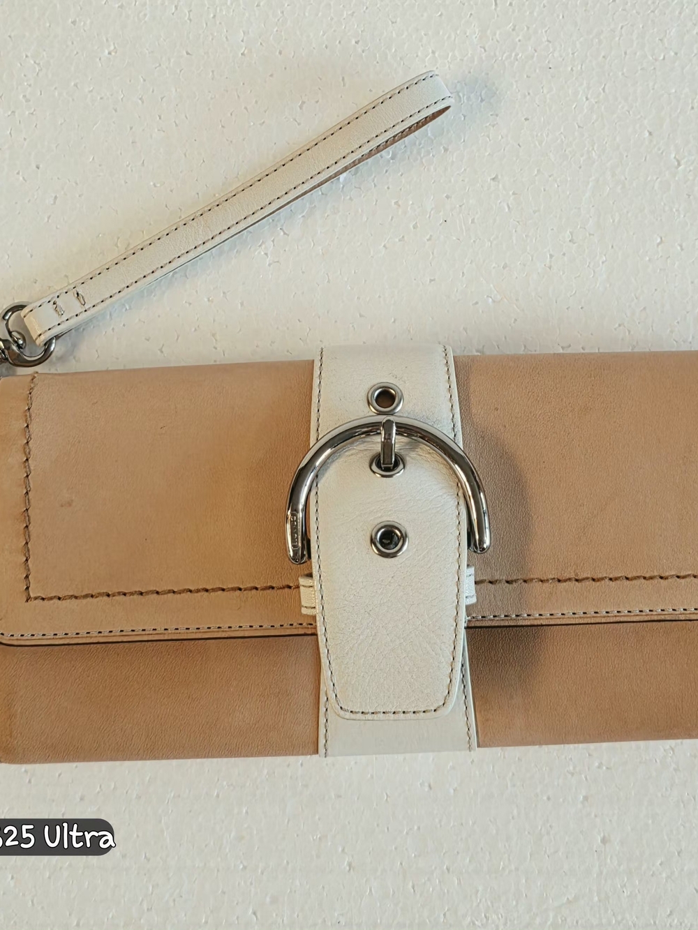 Coach Leather Clutch Wristlet in Beige and White